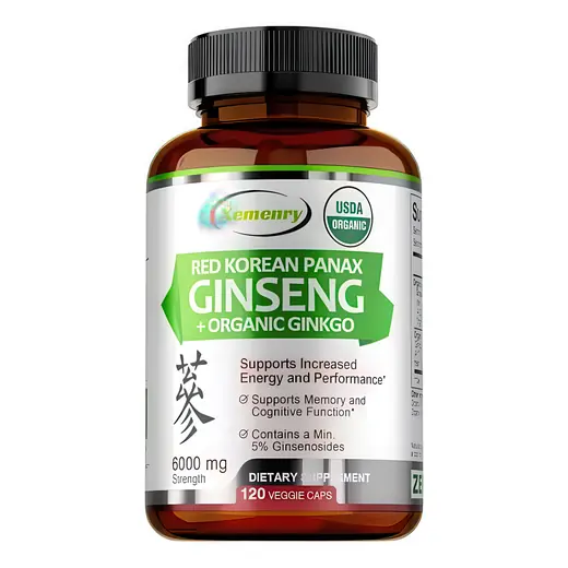 Xemenry Ginseng Rojo Coreano Panax 6000Mg Plus Ginkgo Biloba Organico 120 Capsulas