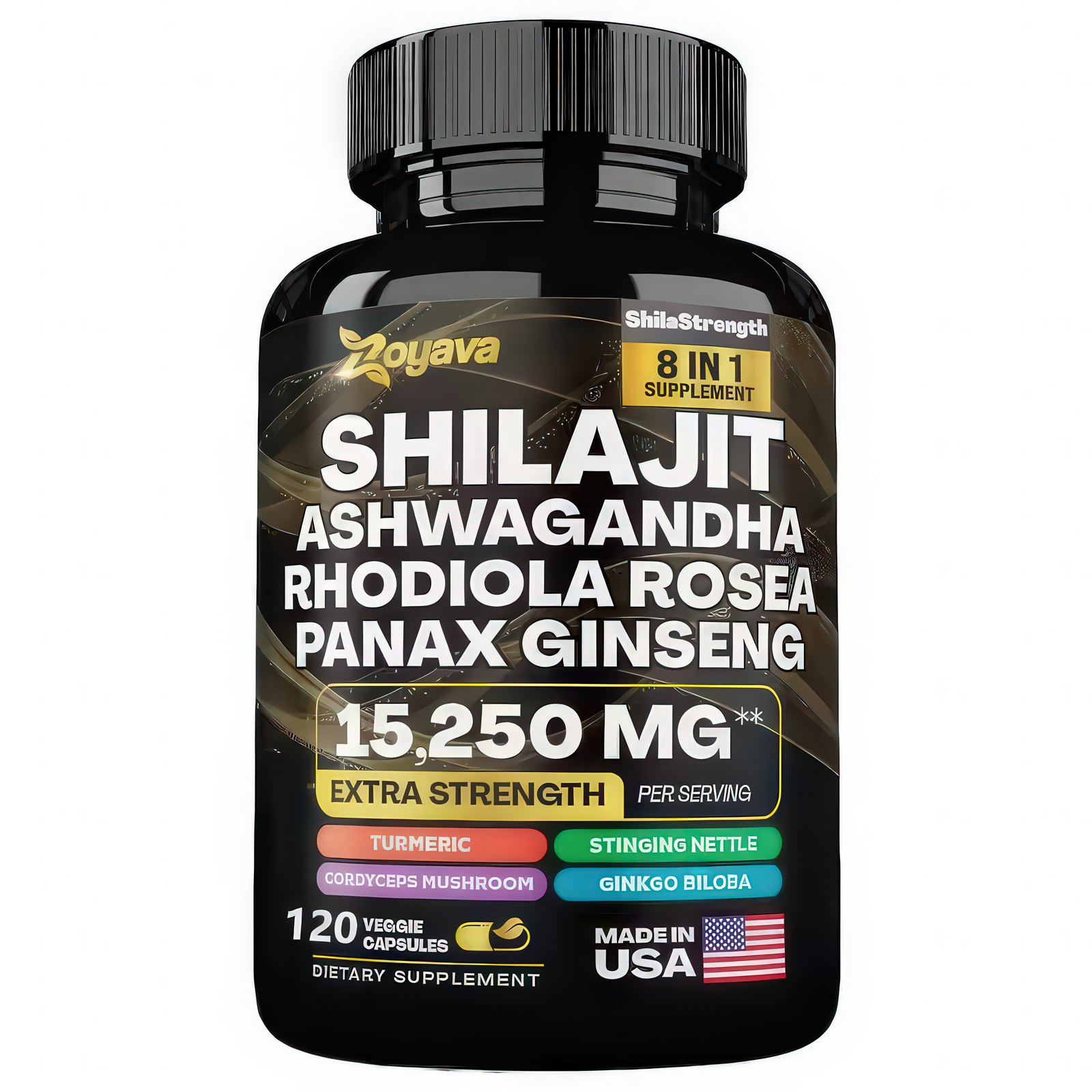 Zoyava Shilajit Ashwagandha Rhodiola Panax 120 Capsulas